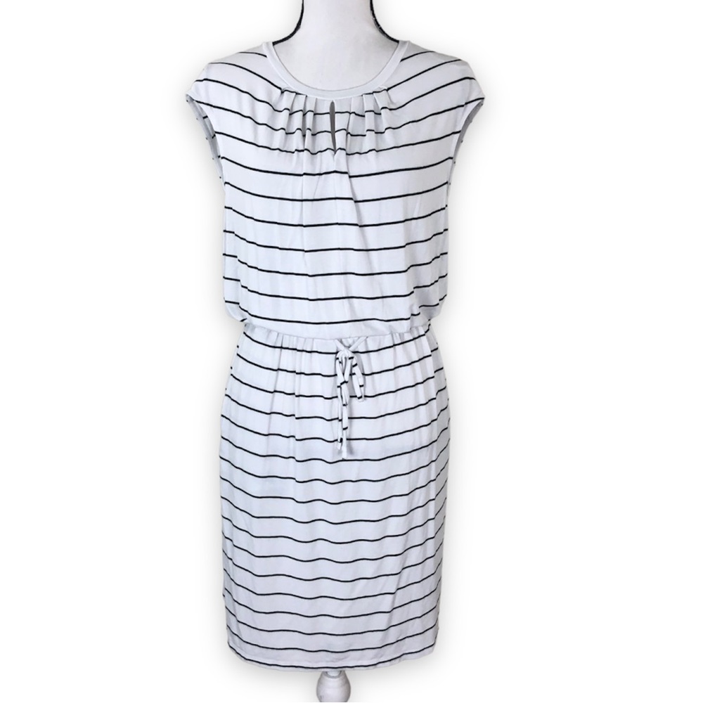 Banana Republic Women Black White Stripes Cap Sleeve Casual Preppy Capsu…